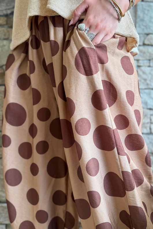 Basso Big Dot Balloon Cuff Pant Tan & Chocolate